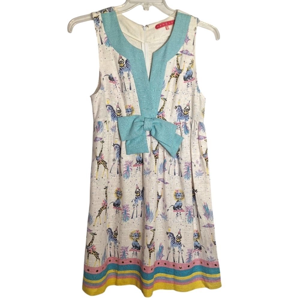 **VINTAGE** Manoush Tweed Midi Dress Novelty Tea Party Animal Circus Sleeveless